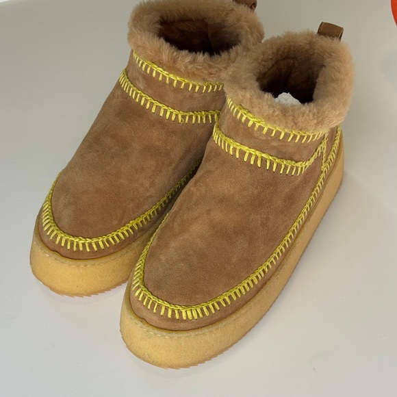 Laidback London Shoes - NEW‎ Laidback London Shearling-Lined Suede Ankle Booties Tan Boho Luxe 8